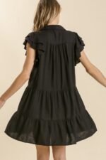 Umgee Black Linen Blend Tiered Dress with Ruffled Sleeves - Image 4