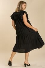 Umgee Tiered Midi Dress with Ruffled Sleeves in Black ON ORDER - Image 5