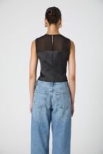 Sheer Panel Satin Sleeveless Top - Image 6